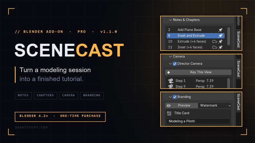 SceneCast Pro — turn a modeling session into a finished tutorial