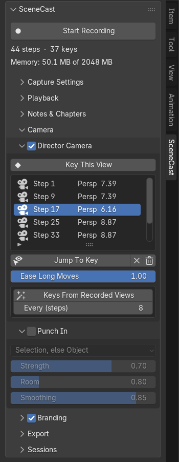 Camera with Director Camera and Punch In open