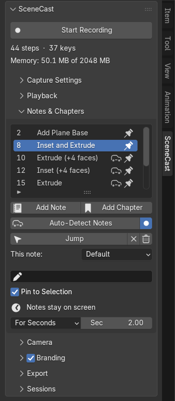 Notes & Chapters with notes in the list