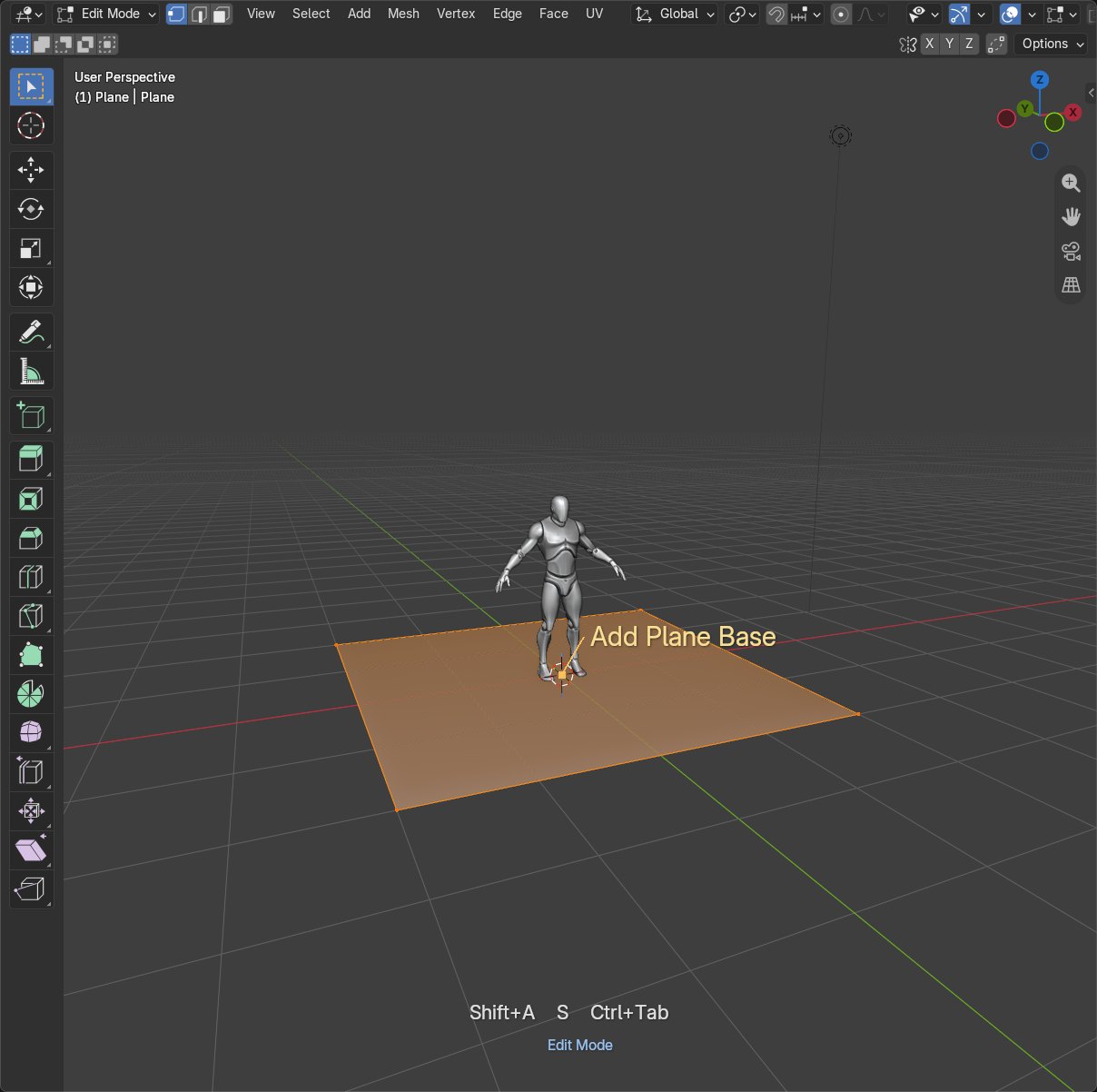 The viewport during playback, at the step with the note Add Plane Base