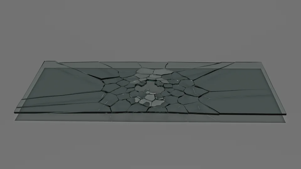 A glass pane shattered in a radial web.