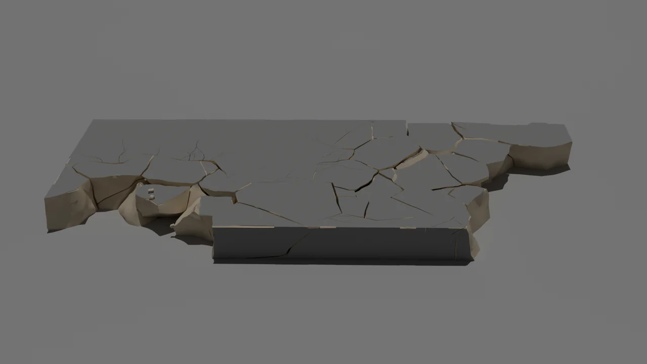 A concrete slab broken in two separate places at once.